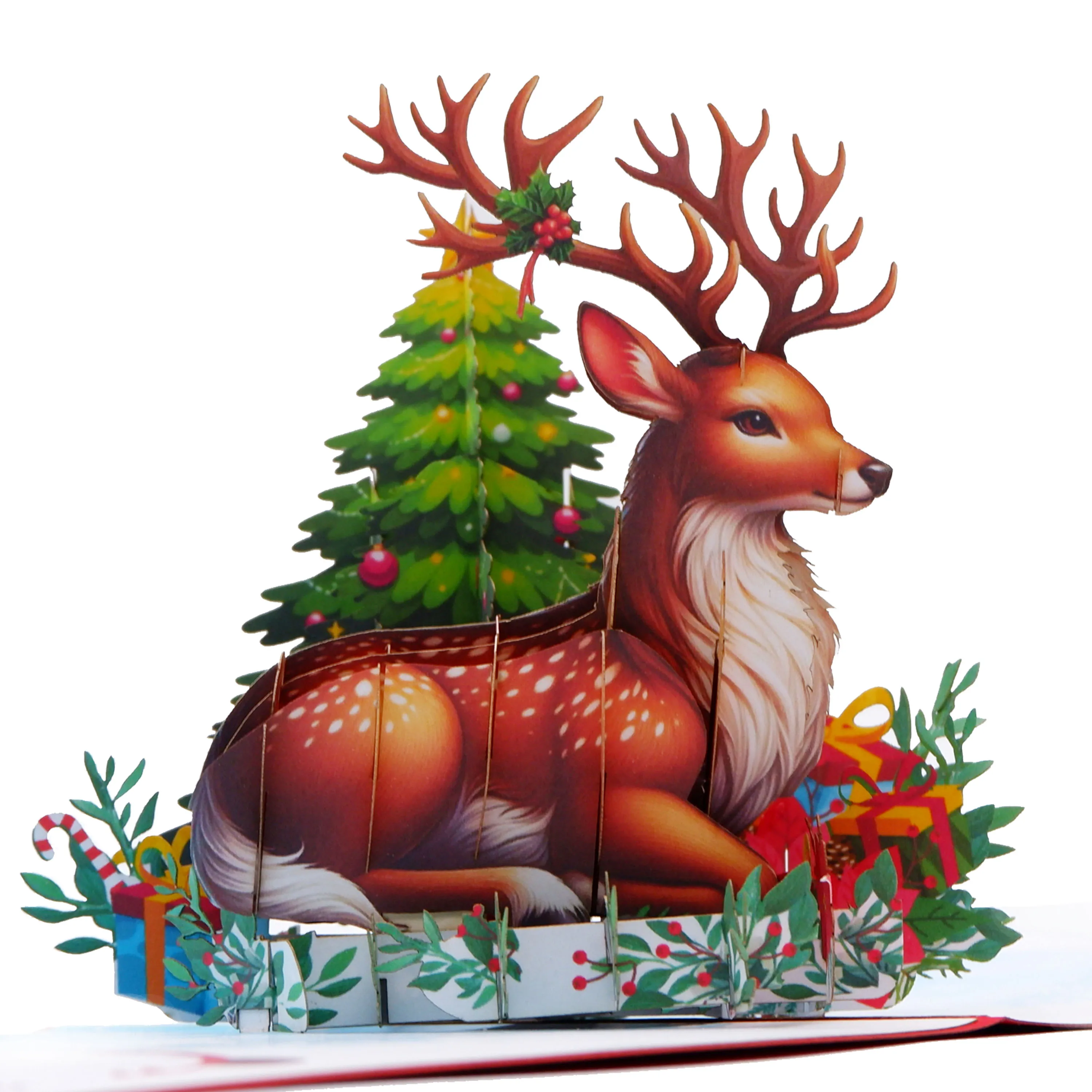 Reindeer Christmas 3D Pop Up Card Best Seller Custom Design Handicraft Paper Crafts From Vietnam Gifts & Crafts Top Trend Laser