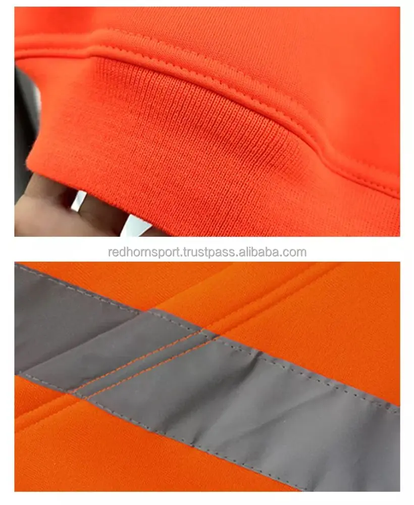 OEM High Visibility Jacket Customized Orange Lined Fleece Sweatshirts Men Work Reflective Safety Hoodie Zippered