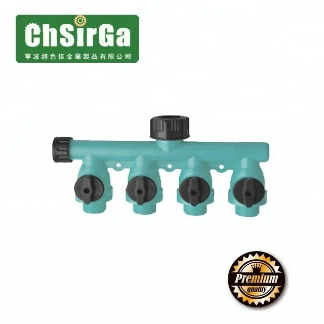Garden ,Plastic 4 way faucet manifold with Shut Off, inlet water hose Y splitters