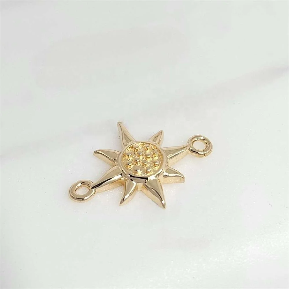 DIY Jewelry accessories 925 Sterling Silver Pendant Gold Plated 7mm Sun charm connector for DIY jewelry