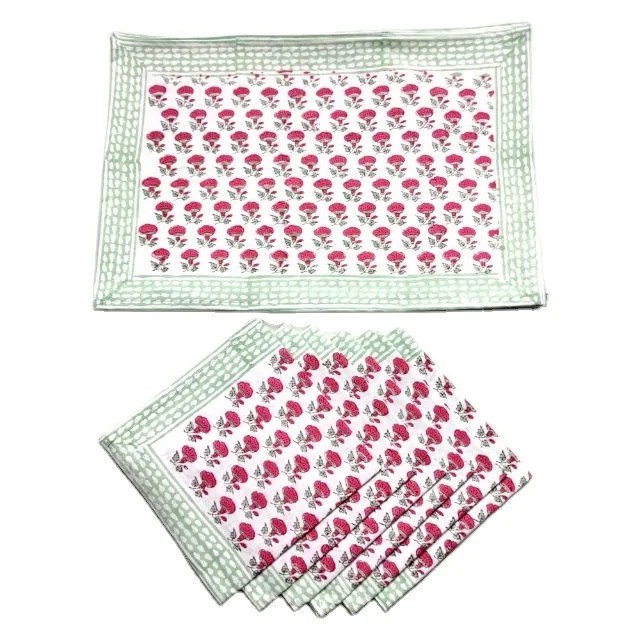 New Indian Canvas Cotton Hand Block print Set Of 6 Placemat & 6 napkins Trending Kitchen Towel Dinning Table Cover Runner