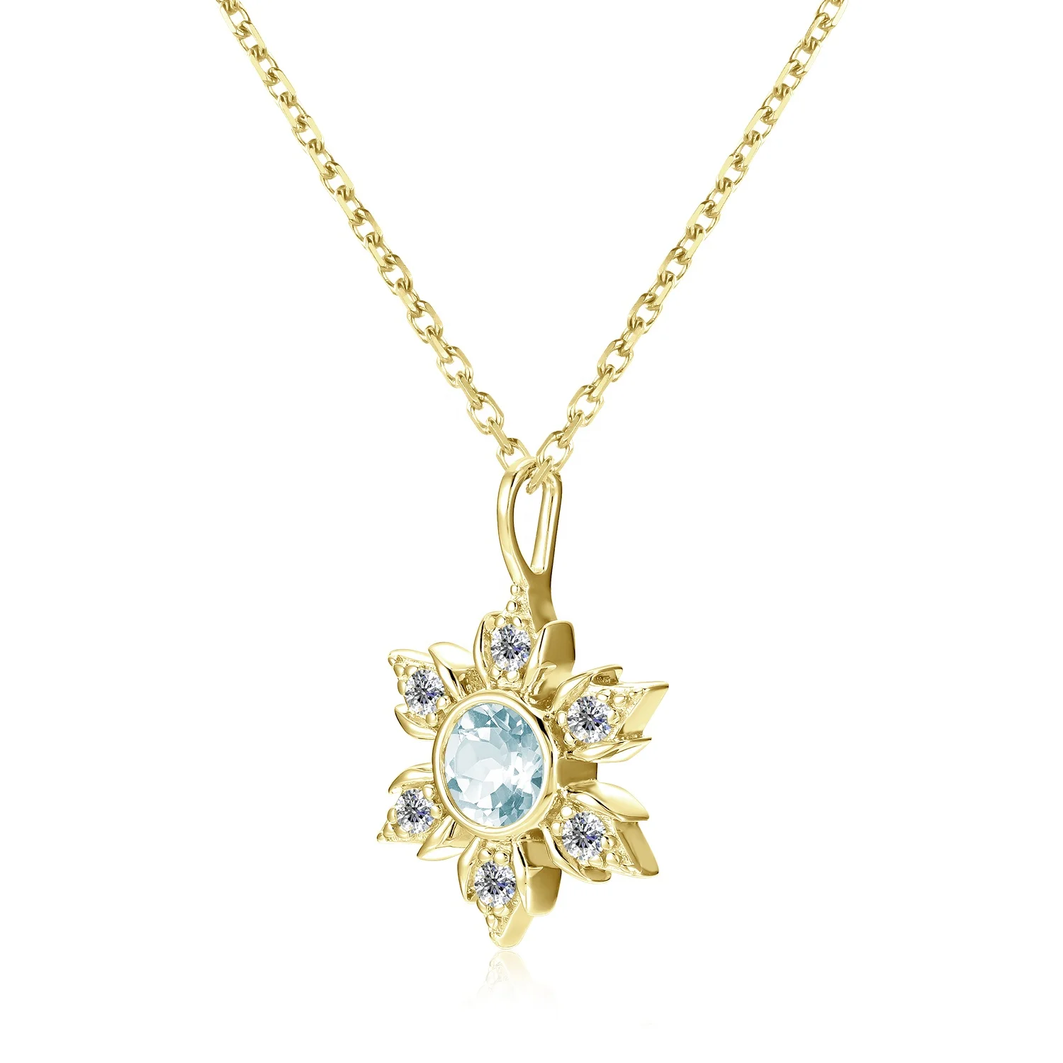 925 Silver Natural Gem Stone Blue Topaz Snowflake Pendant Necklace Women Jewelry Christmas Gifts 2022 Destiny Jewellery