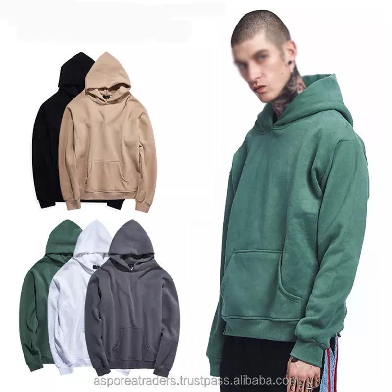 Men Heavyweight Oversize Plain Hoodies Custom Logo Streetwear Cotton Drop Shoulder Pullover Street Style Hoodies