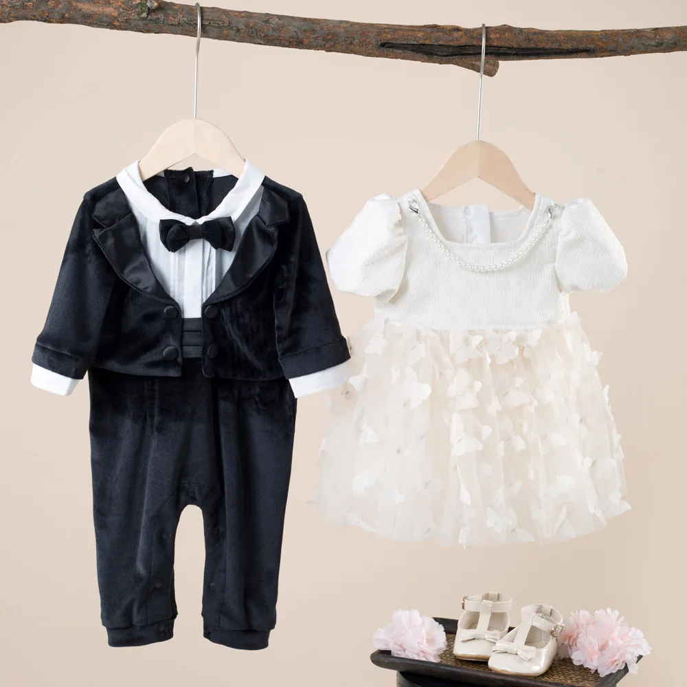 2024 New Arrivals Kabeier Baby Boy Clothes Brother Sister Matching Outfit Rompers Dress Performance Photo Party Newborn Gifts