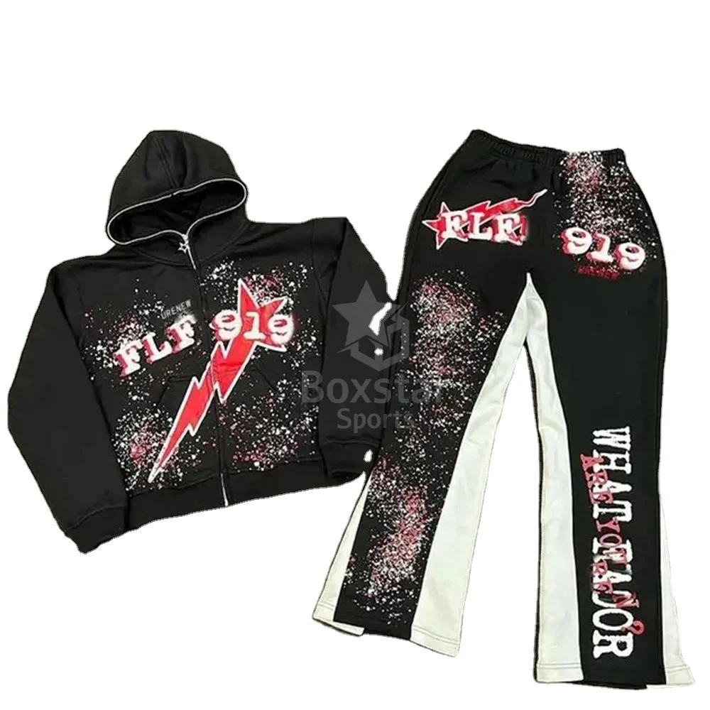 100% хлопковые плотные спортивные костюмы на молнии с принтом брызг 400