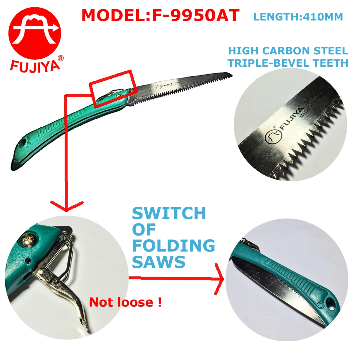 FUJIYA Single-Color Plastic Handle Lacquered Folding Wood Saw with PP Branches DIY Woodworking Tool for Carpenters