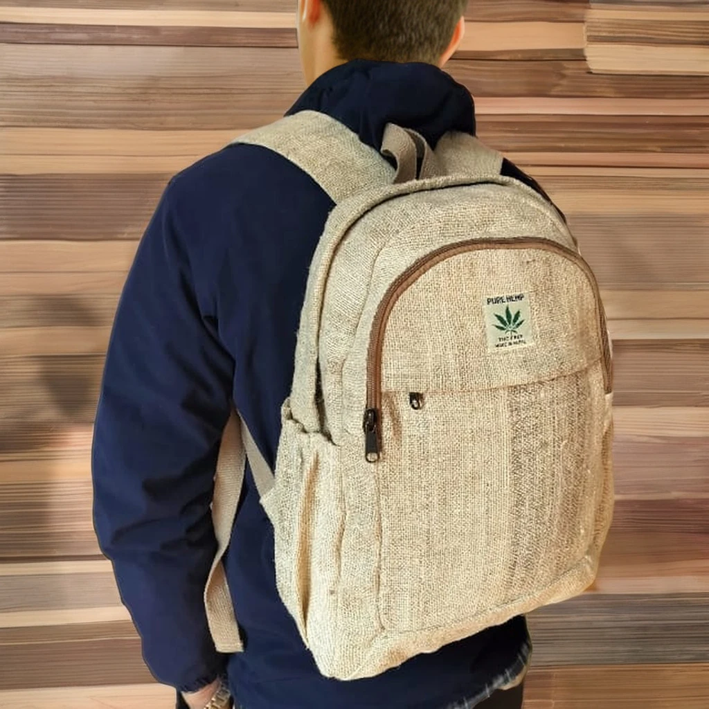 Unisex Hemp Laptop Backpack Eco-Friendly Vegan Geometric Online Top Pick Zipper Cotton Trending Natural Hemp Fashion Girls