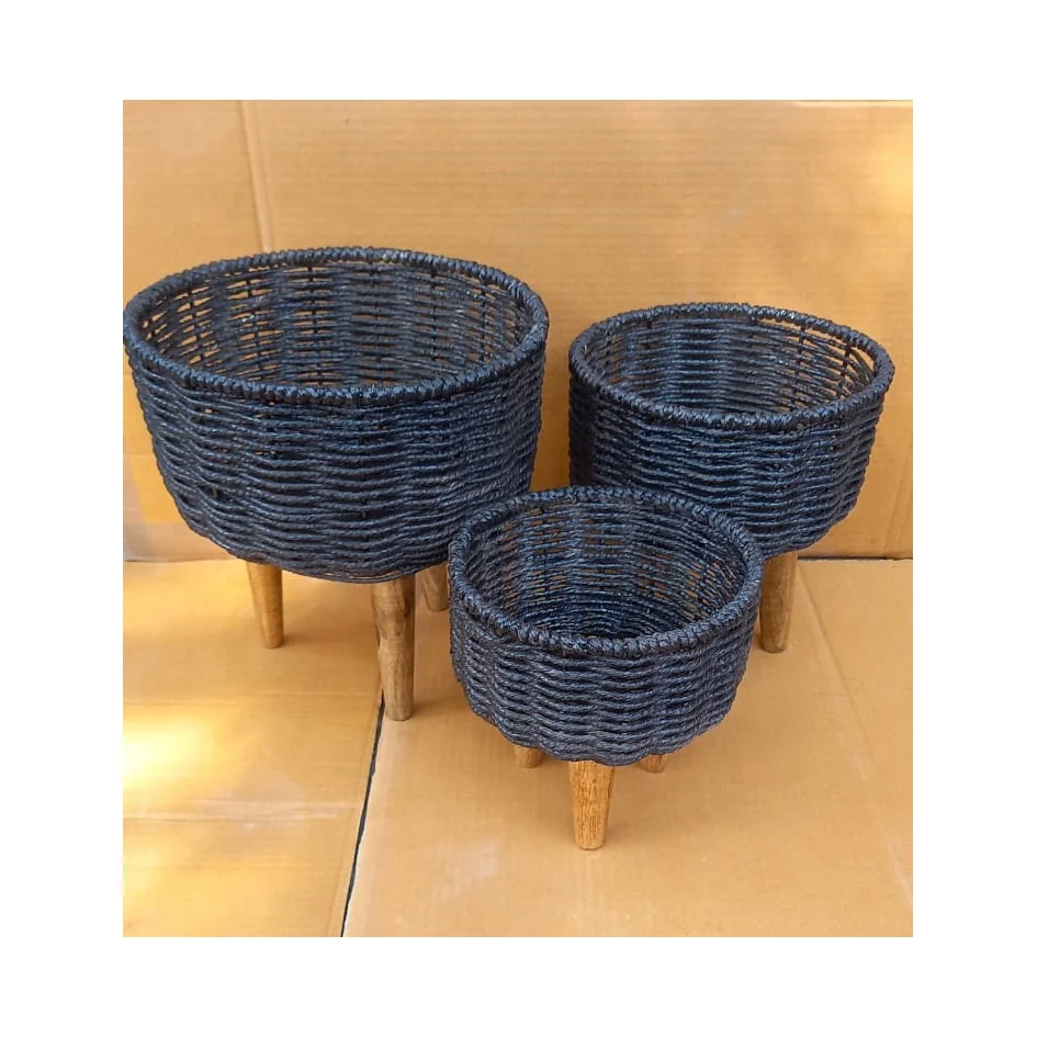 Round Shape Jute Planter Pot Basket with Stand for Indoor Wicker Planters Jute Rope Handwoven Basket Planters Pot