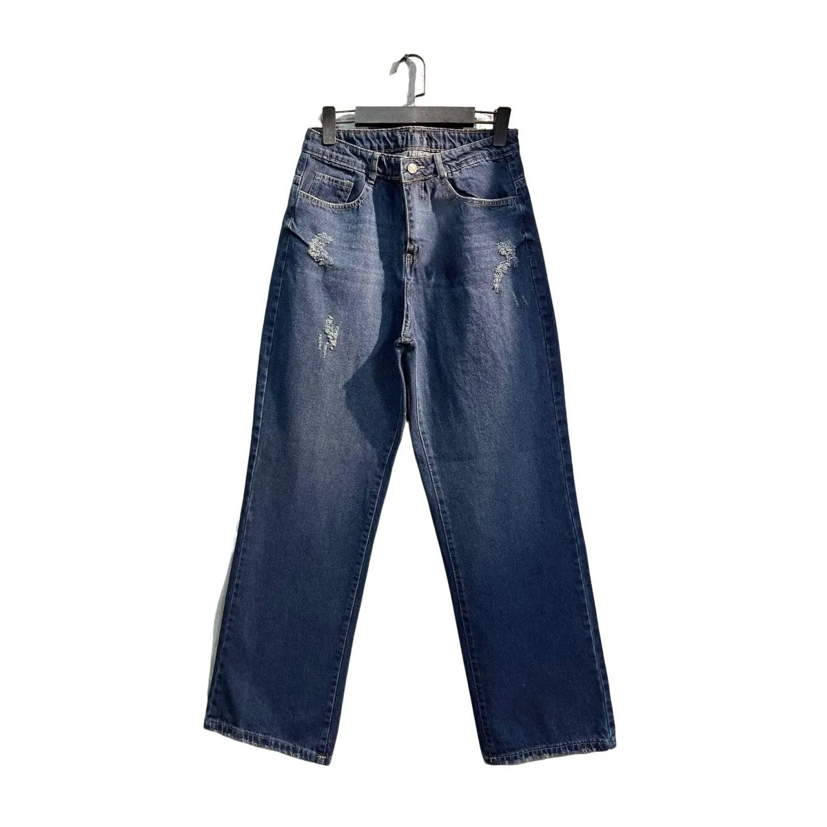 Bangladesh overruns supplier Women Edge Outfit Custom Flare Distressed Blue Denim High Rise Frayed Holes Casual Woman Jeans Pant