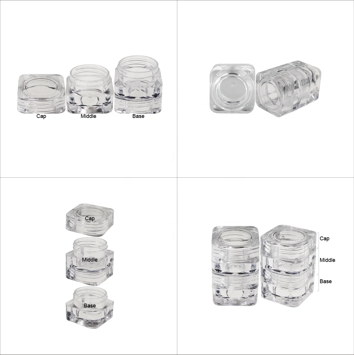 5ml PS Clear Transparent Square Cosmetics Makeup Colorful Stackable Jar Small Cosmetic Pot (BQ05-2)