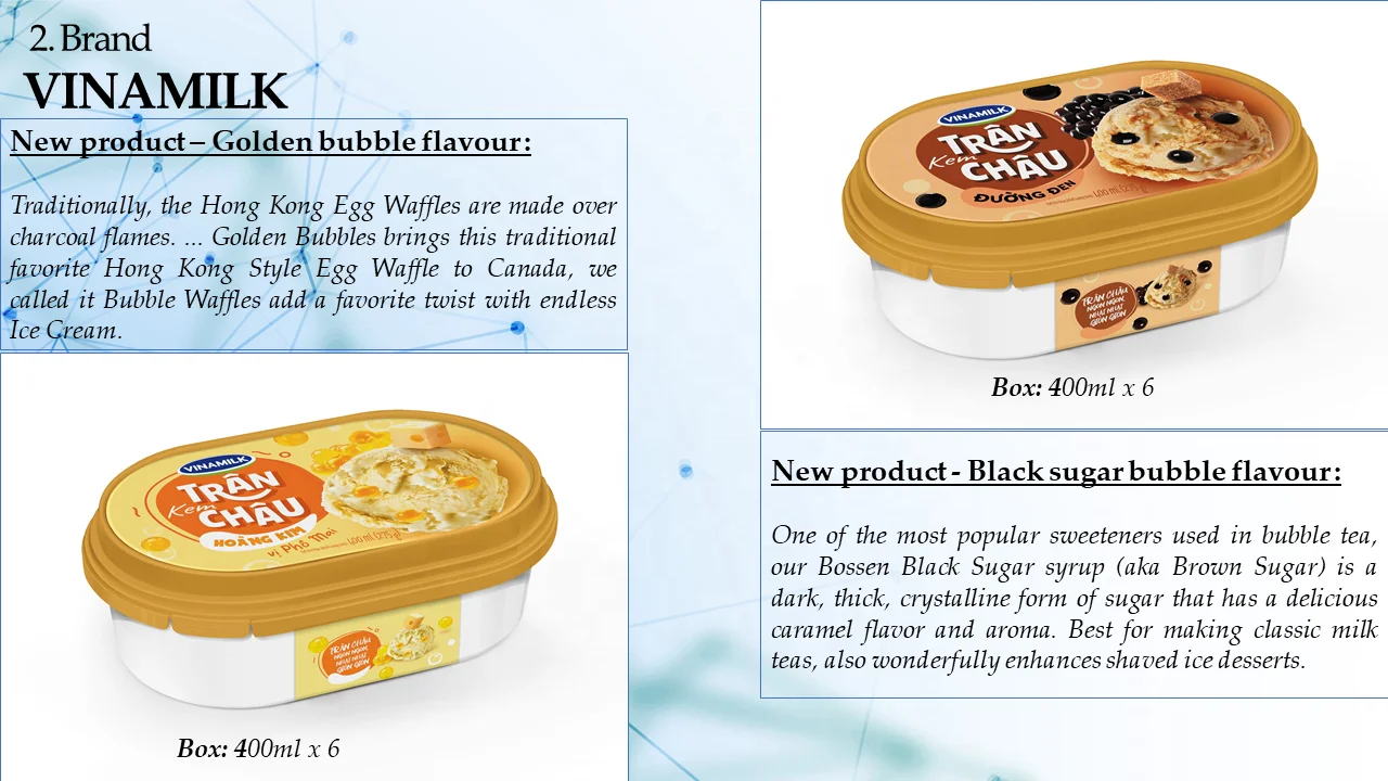 Vinamilk Brand - NEW GOLDEN Bubble with Cheese Ice CREAM - Packing 400ml X 4 Boxes Per Carton HACCP Halal BRC ISO 21.2 % Brix