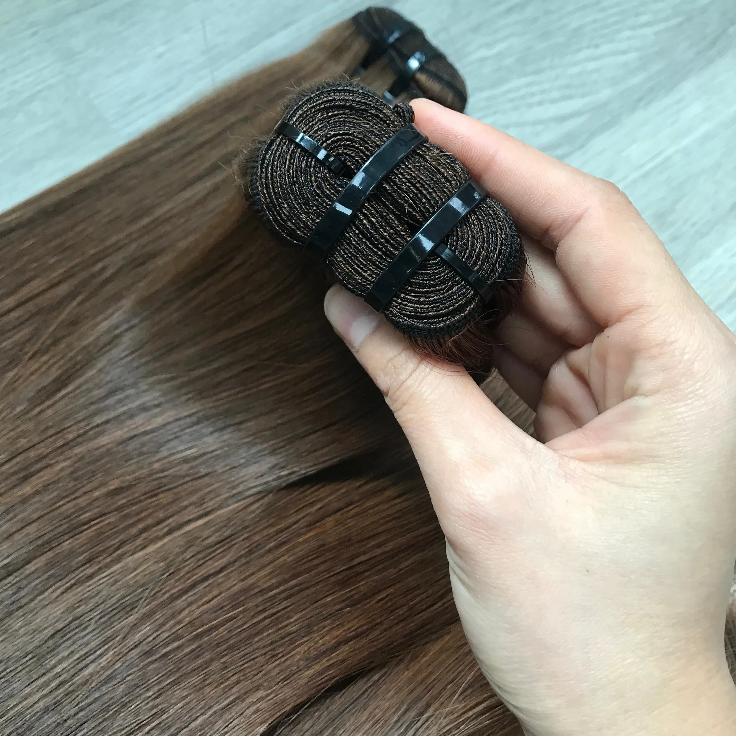 Human Silky Straight Brown color bundle With closure Transparent lace, swiss HD Lace Frontal Vietnamses Hair, Hair Ex