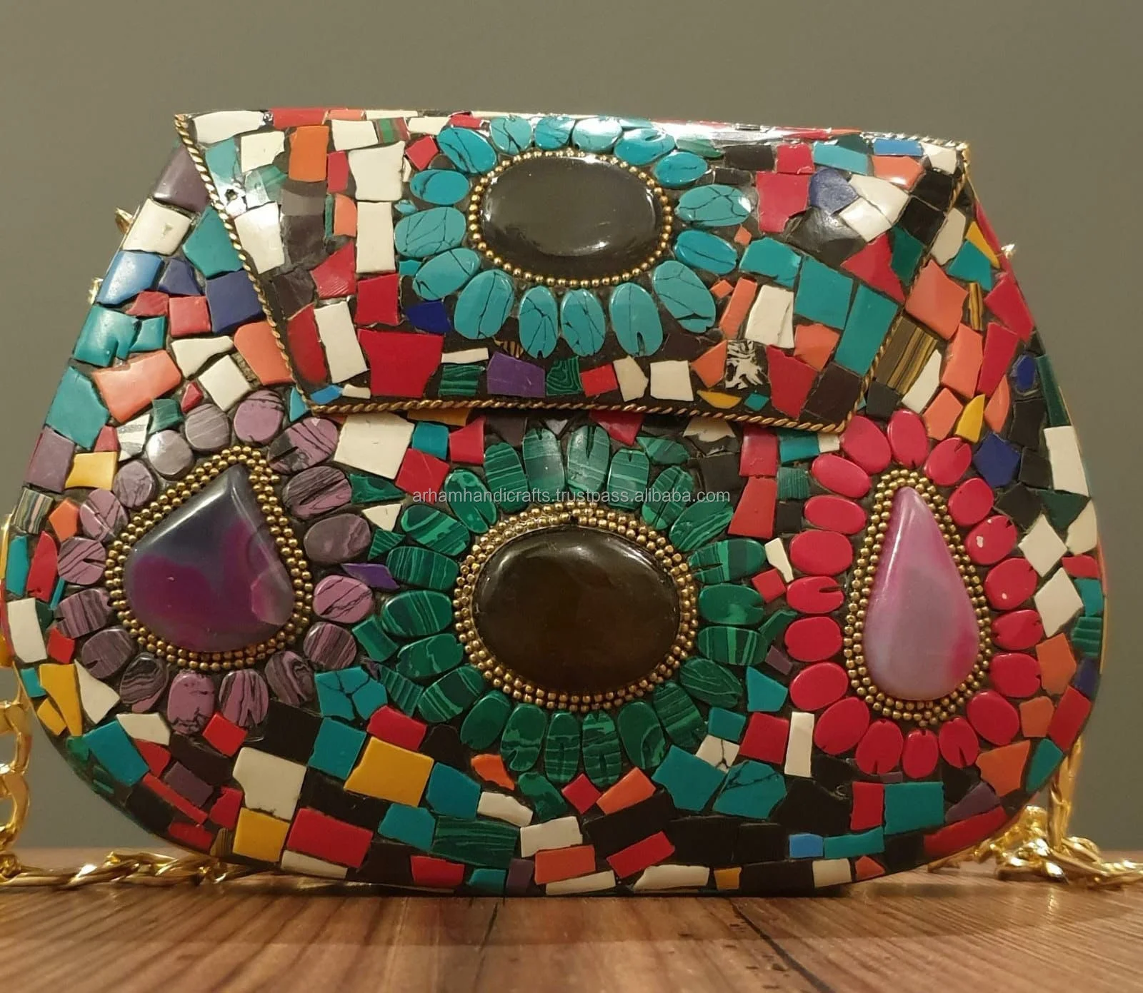 Mosaic Handmade Ethnic Clutch Ornate Bag Vintage Bag Boho Clutch Indian Bag Mother of Pearl Purse Metal Clutch by LUXURY CRAFTS