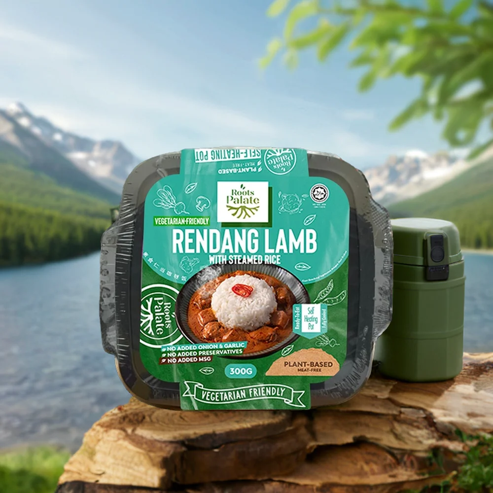 Instant Plant-Based HALAL Vacuum-Packed Self-Heating Meal Vegetarian Spicy Lamb Meat with Steam Rice On-the-Go Vegan Mutton Meal