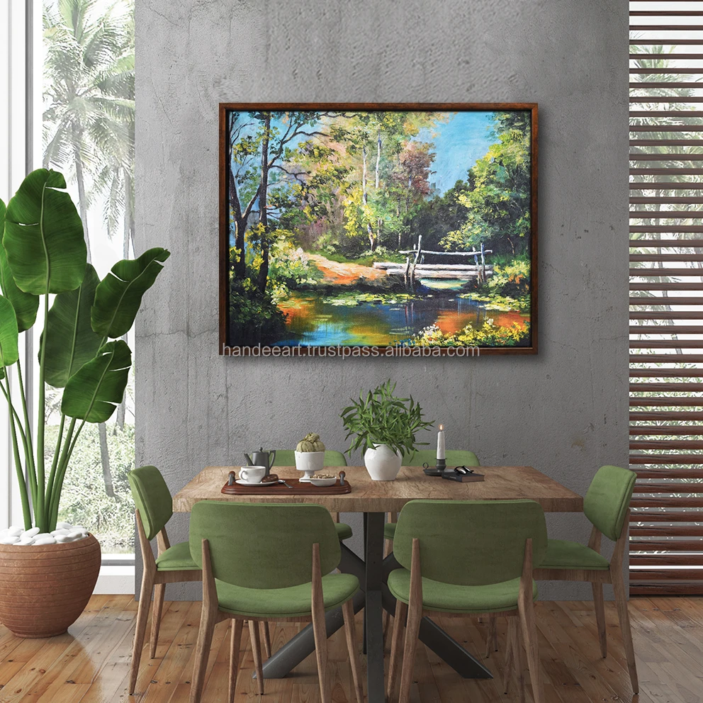 Wholesale Factory Low Price Bridge in The Forest Oil Painting on Canvas Art Print Oil Painting Colors