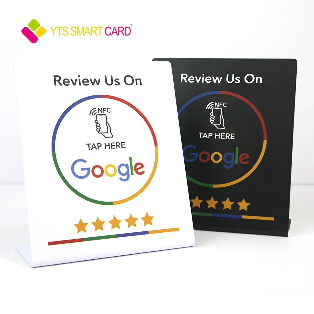YTS High Quality Customized Programmable QR Code Social Media Plastic  pay  review nfc stand google play gift business card
