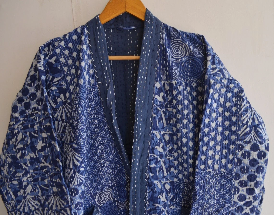 Manufacturer And Wholesale Indian Handmade Kantha Quilted Kimono robe Cardigan Long Kimono And Bathrobe Beach Robe