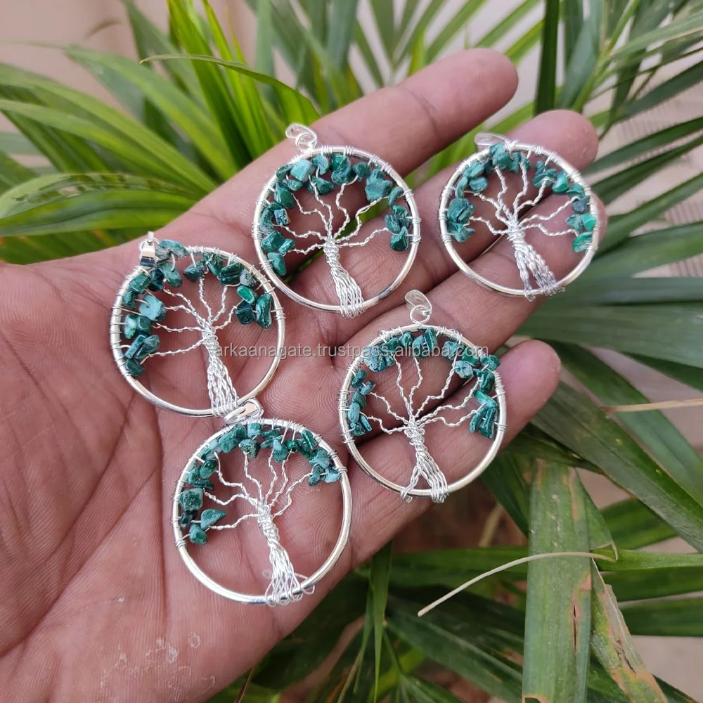 Wholesale Natural Green jade Tree of Life Pendant Meditation Pendant Spiritual crystals healing Product for selling