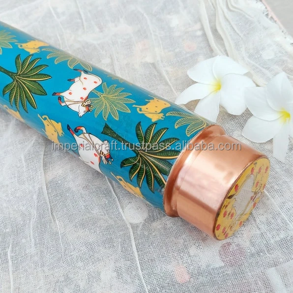 hot selling  copper water bottle cow  printed copper bottle for daily use special for gym running time