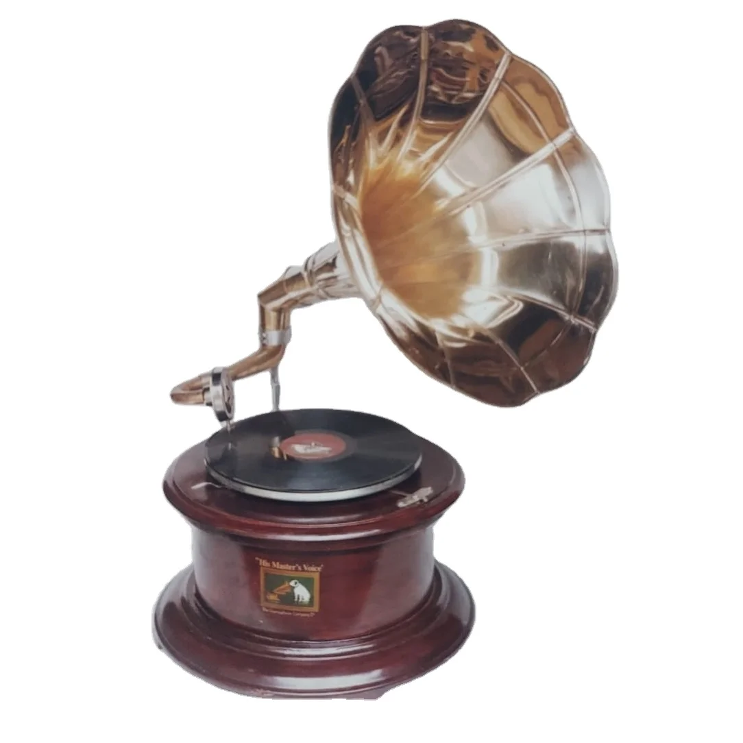 High Quality Latest Design Round Shape Brass & Wood Classic Gramophone