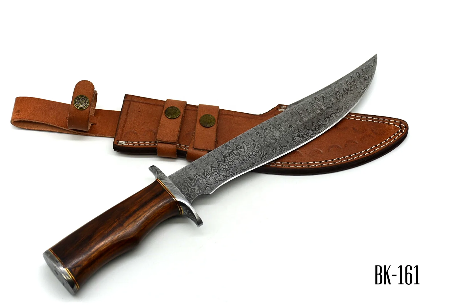 Handmade Custom Forged Damascus Steel Bowie Knife Multi-Use Fixed Blade with Wood Handle for Hunting OEM Support