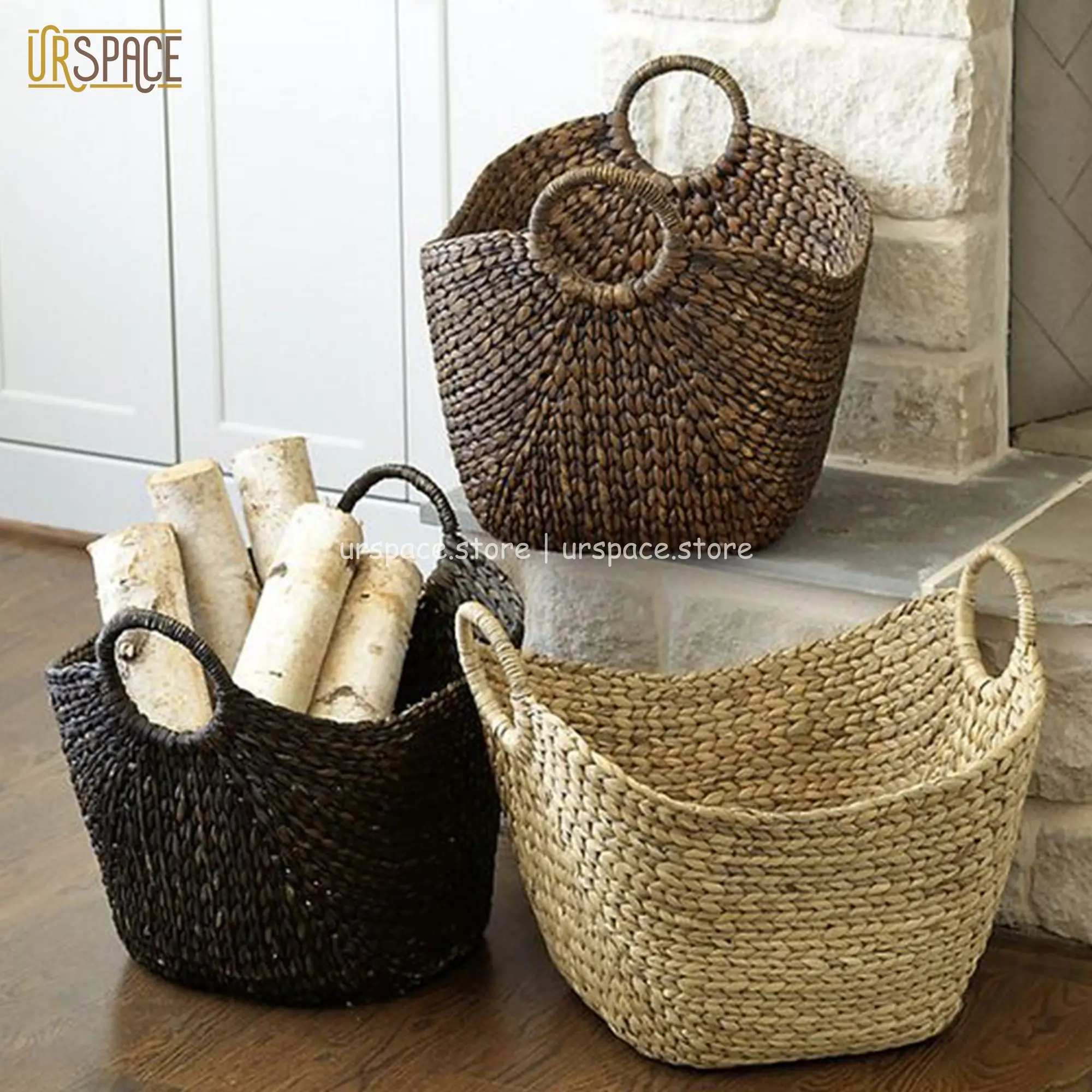 Package standard export sample support woven baskets Hand-Woven Water Hyacinth Storage Basket With Handle from Vietnam