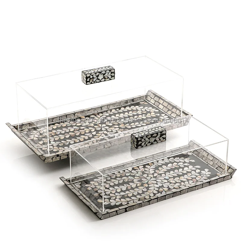 Mother of pearl tray with acrylic cover gorgeous Ramadan Eid gifts Mubarak Serving Platters & Trays