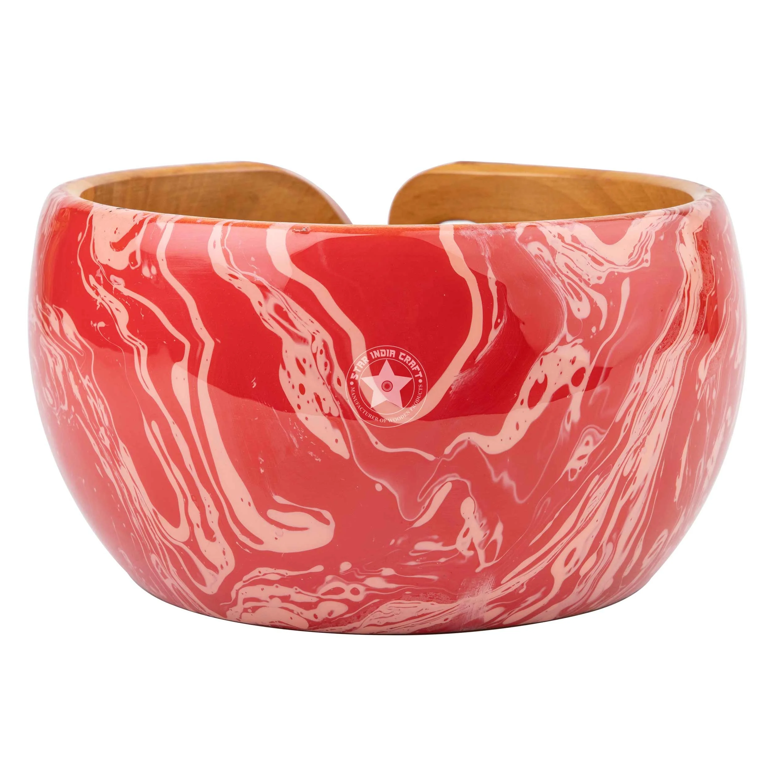 Eco friendly Bowl  handcrafted  Red Dip Color Wooden Handmade Bowl with Hole for Knitting  Perfect for Tangle-Free Knitting.