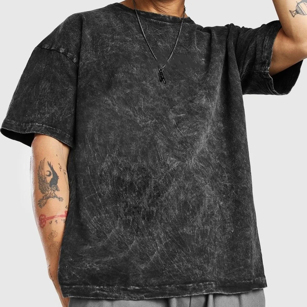 NEW mans 2022 Custom Streetwear Black Vintage Oversized 100% Cotton Mens Acid Wash T-shirt