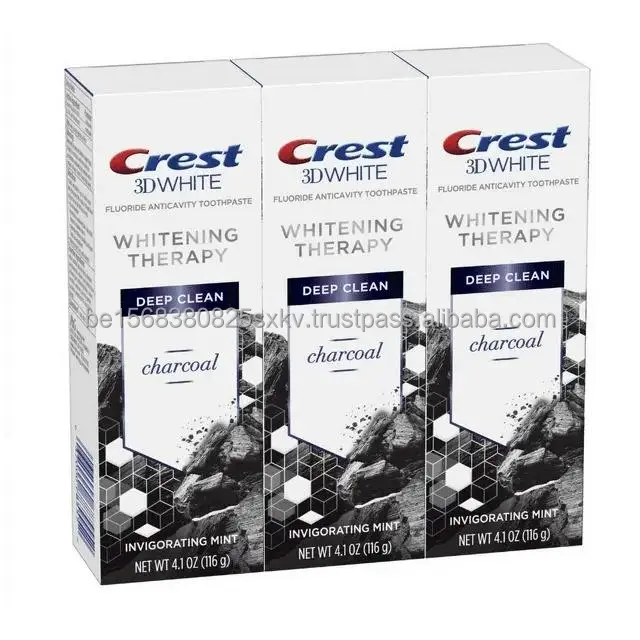 CrestCharcoal 3DWhite Toothpaste, Whitening Therapy Deep Clean with Fluoride, Invigorating Mint, 4.1 Oz (Pack of 3)