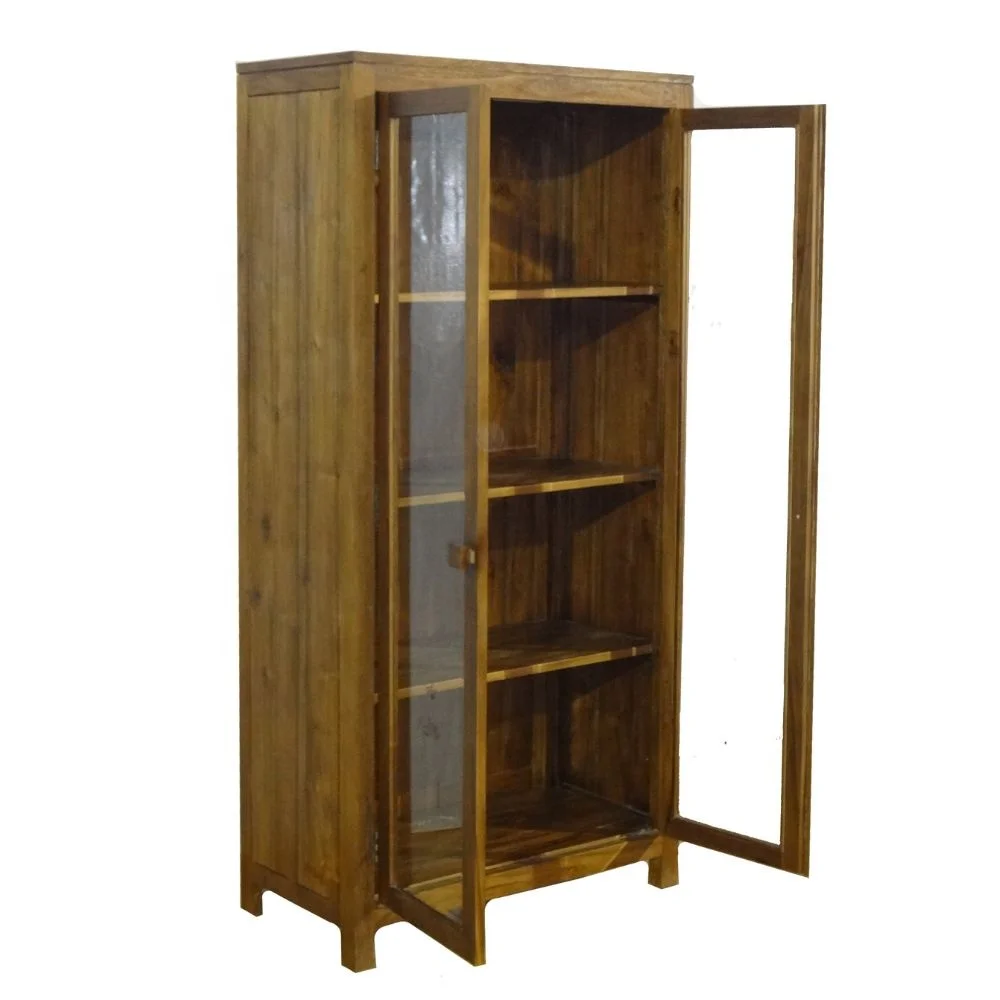 Teak Minimalist Bookcase Indonesia Teak Wood Showcase Design for Interior of Modern Home Office Furniture and Living Room