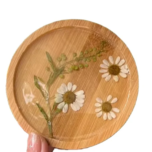 Handmade flower coasters, bamboo resin coasters, floral coasters Hot Sales 2024