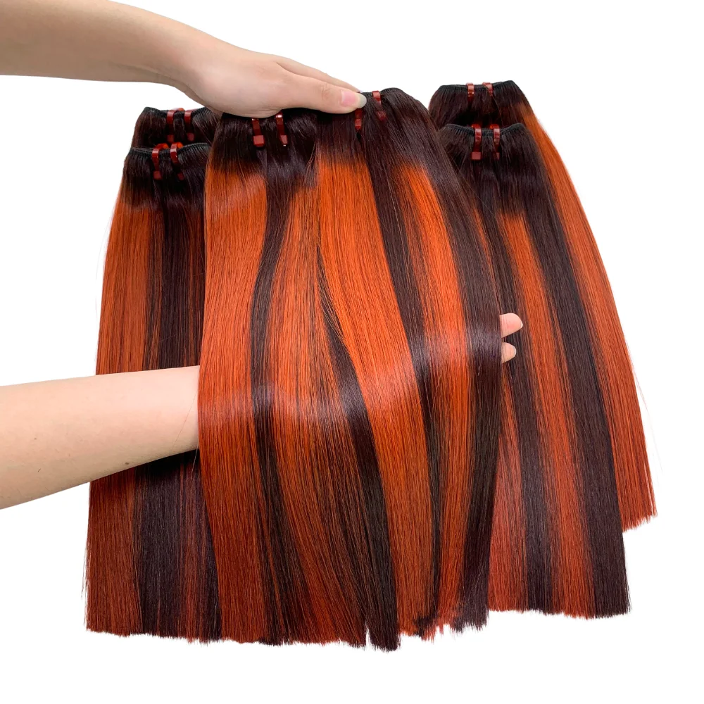 Hot Product In The African Region Weft Hair Bone Straight Piano Orange 100% Raw Vietnamese Human Hair Extensions by Poxi Hair