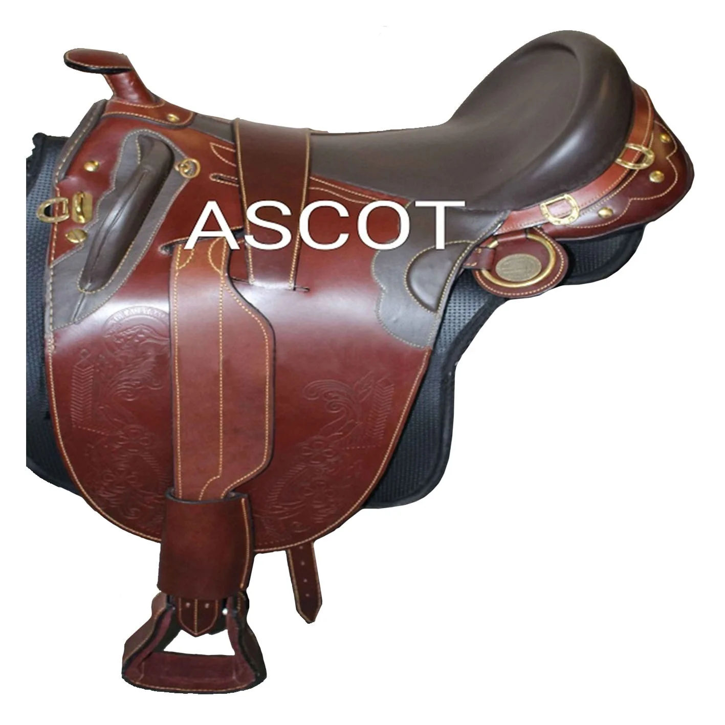 Wholesale Australian Horse Stock Saddle in leather with suede seat carving tooling for equestrian