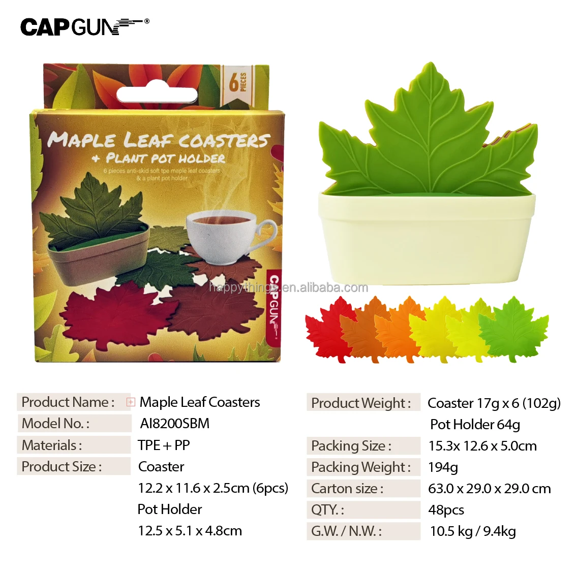 6PCS Party Decorative Artificial Maple Autumn leaves Drinking Cup Coaster set with Plant Pot Holder Stand