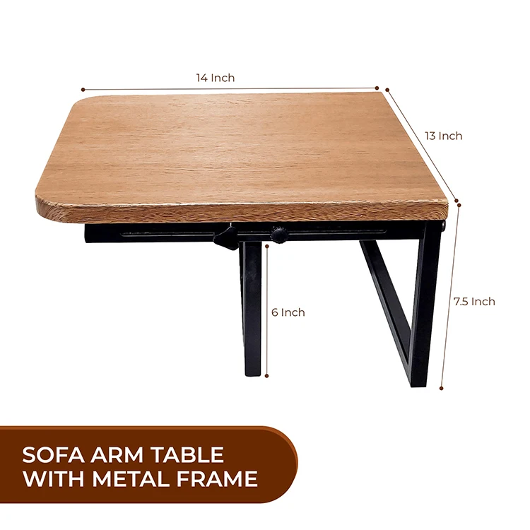 Stable Sofa Arm Table Organizer Multi-Functional Side Couch Arm Tray Premium Wood Sofa Arm Clip Table with Metal Fra