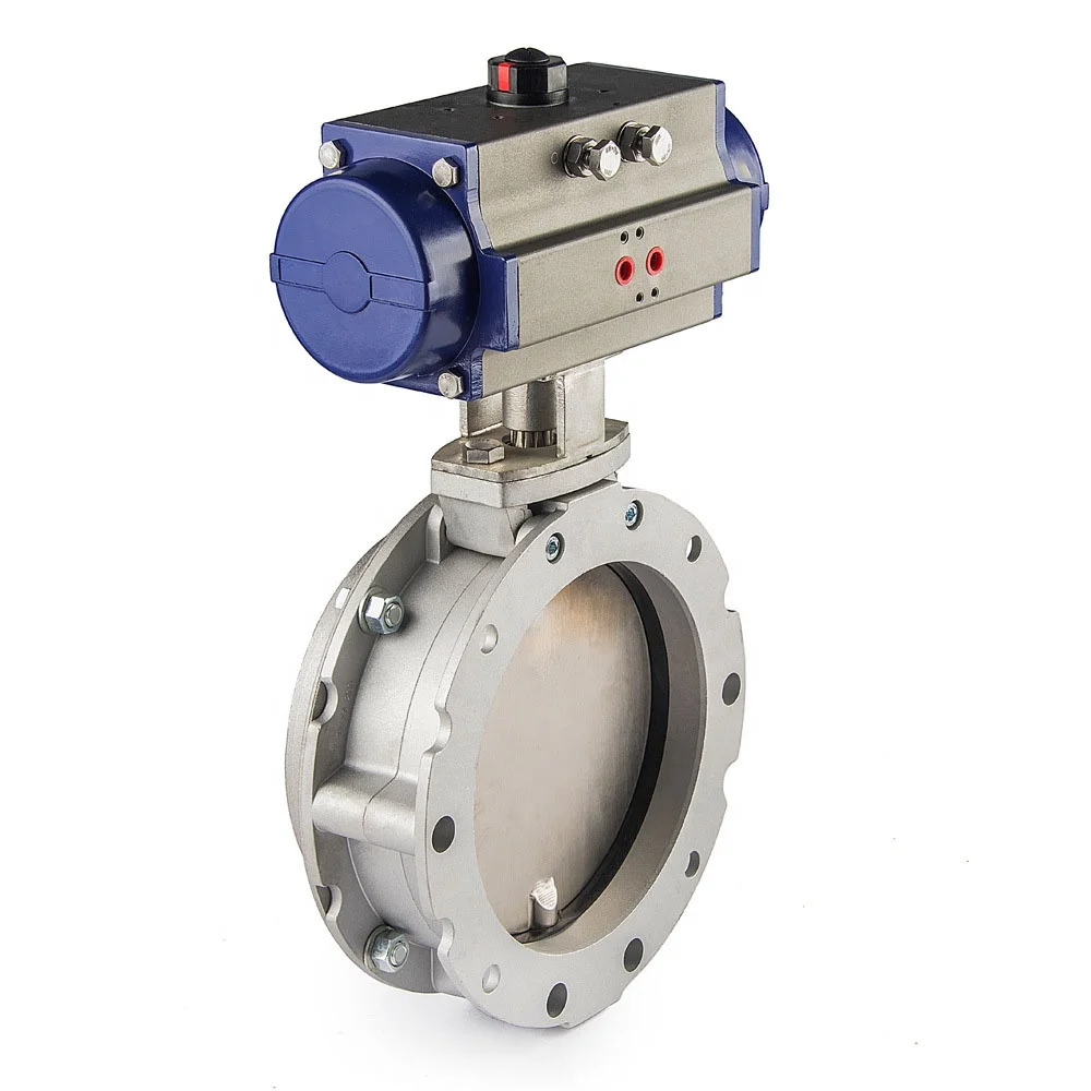 Single Flanged Double Flanged Aluminum Alloy Double Acting Pneumatic Actuator Powder Butterfly Valve