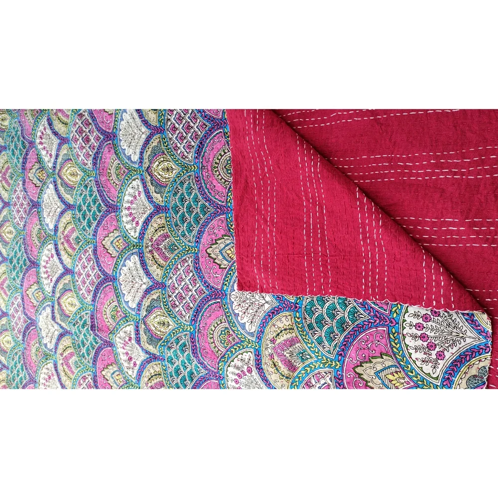 Покрывало ручной работы с блочным принтом Kantha одеяло индийский двусторонний блочный принт хлопчатобумажная ткань ручная работа лоскутный HBPK013