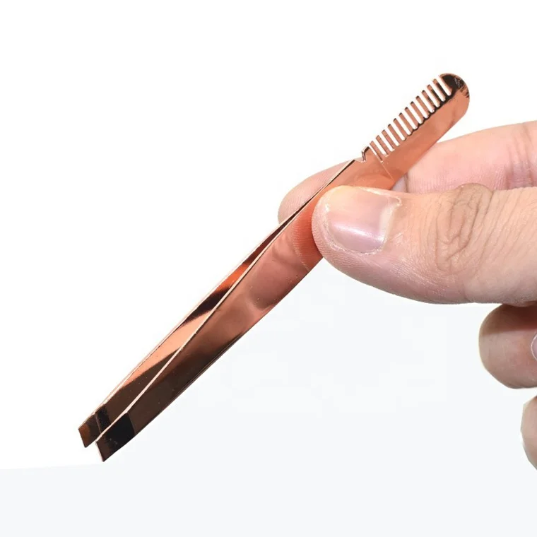 High Quality Professional Combed Eyebrow Tweezers Stainless Steel with Tilting Tip Pointed and Slanted Design