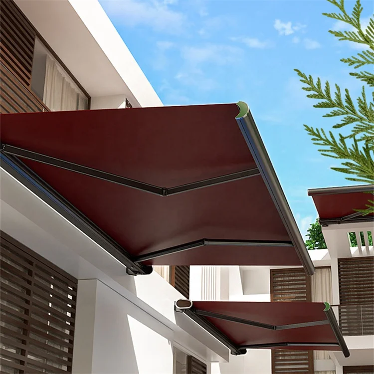 Wind Sun Rain Sensor Awning Manual RollOut Patio Outdoor Fabric Awning  Functional Awning 5 Meters With Led Light