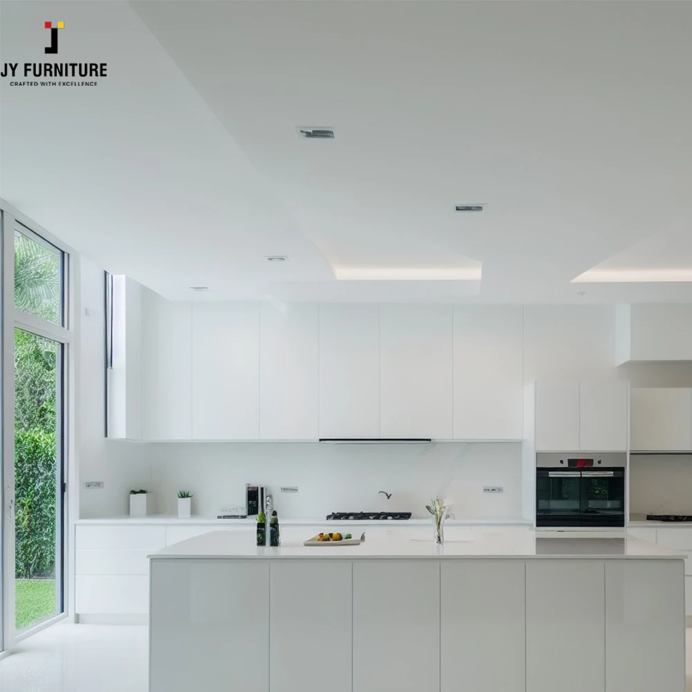 JY Vietnam White Wood Cabinets Competitive Price With Shelves and Drawers European Style Kitchen Cabinets