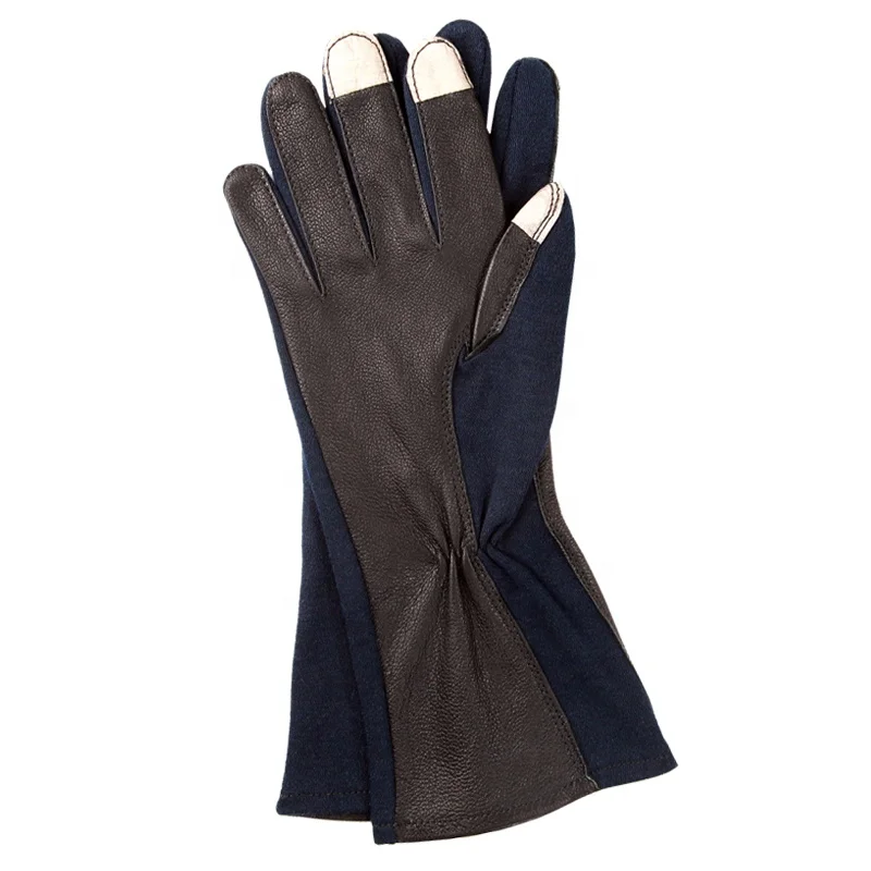 100% Genuine Goatskin Leather Tactical Fireproof Aviation Gloves Flyer Flight Officer Gloves Black