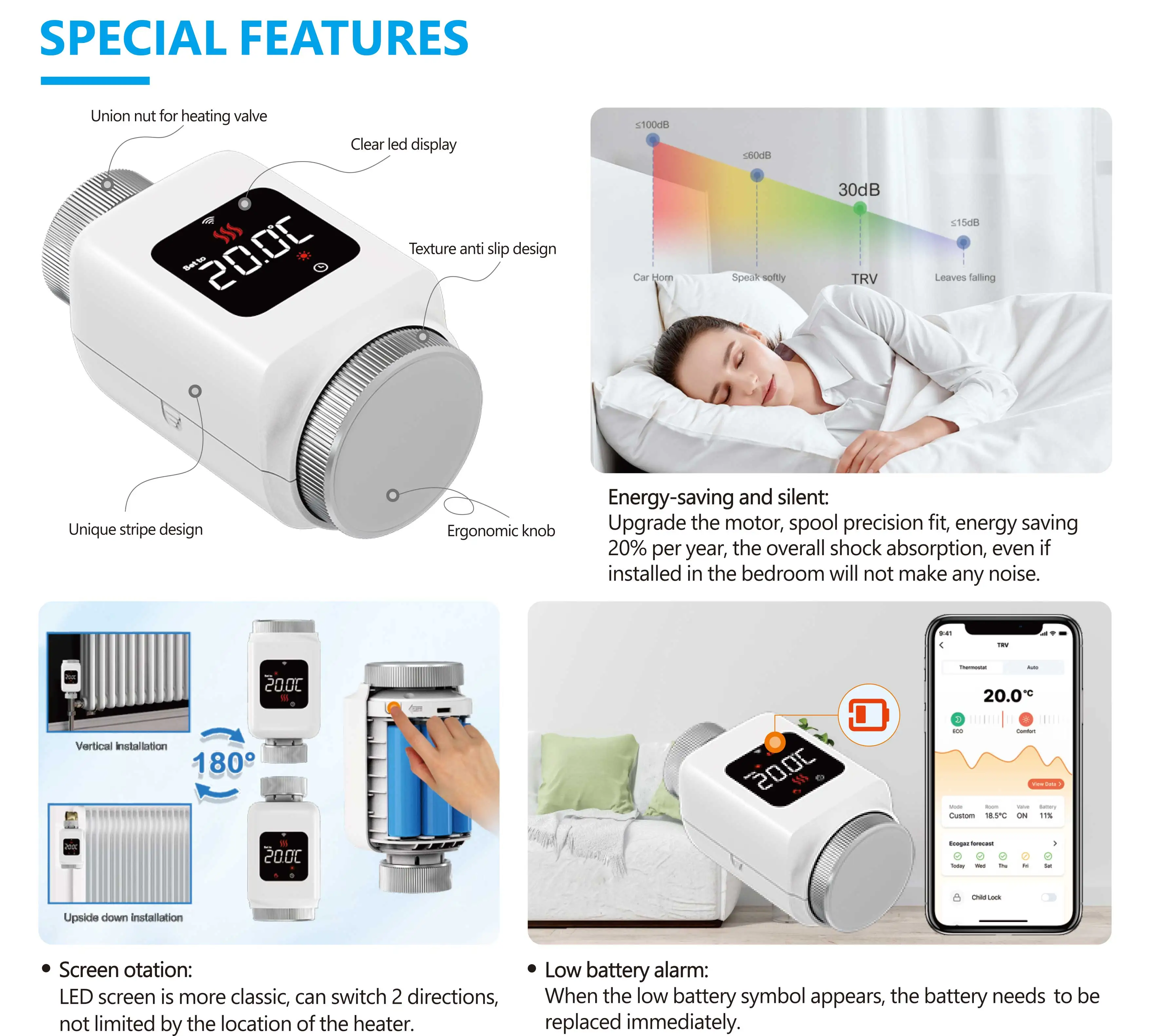 Rti-Tek Ultra-low Power LCD Screen Wi-Fi Tuya Smart TRV Thermostat Radiator Valve