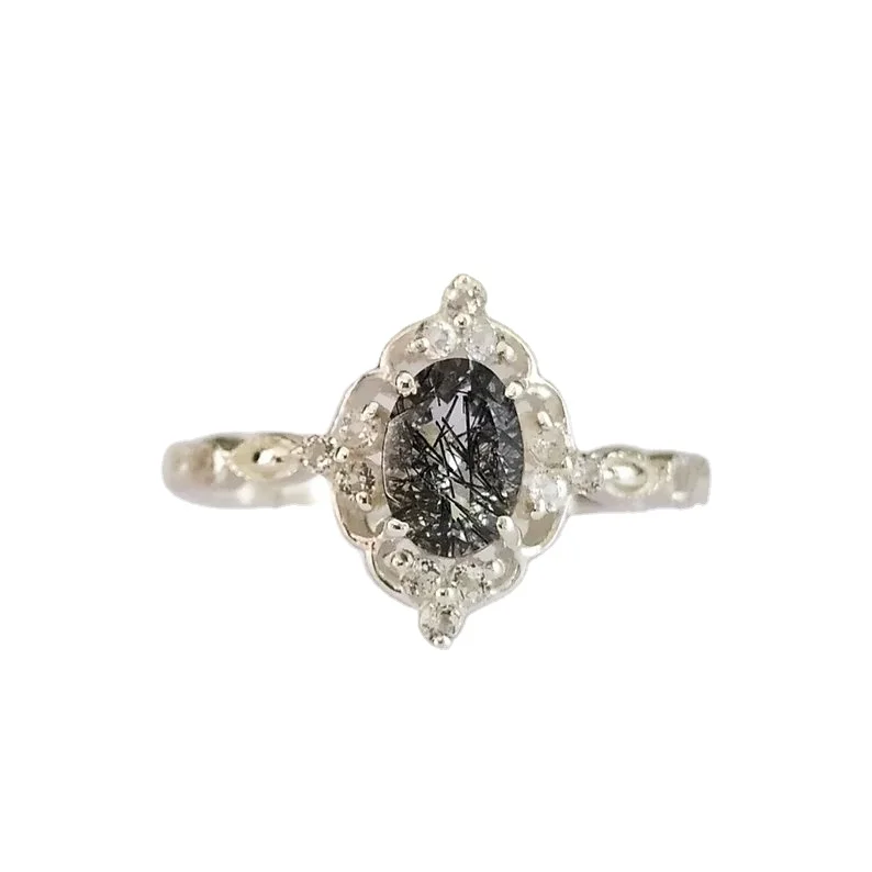 Black Rutile 925 Sterling Silver Amazing Women Girls Engagement Wedding Christmas Gift Ring Fine Jewelry Wholesale Bulk