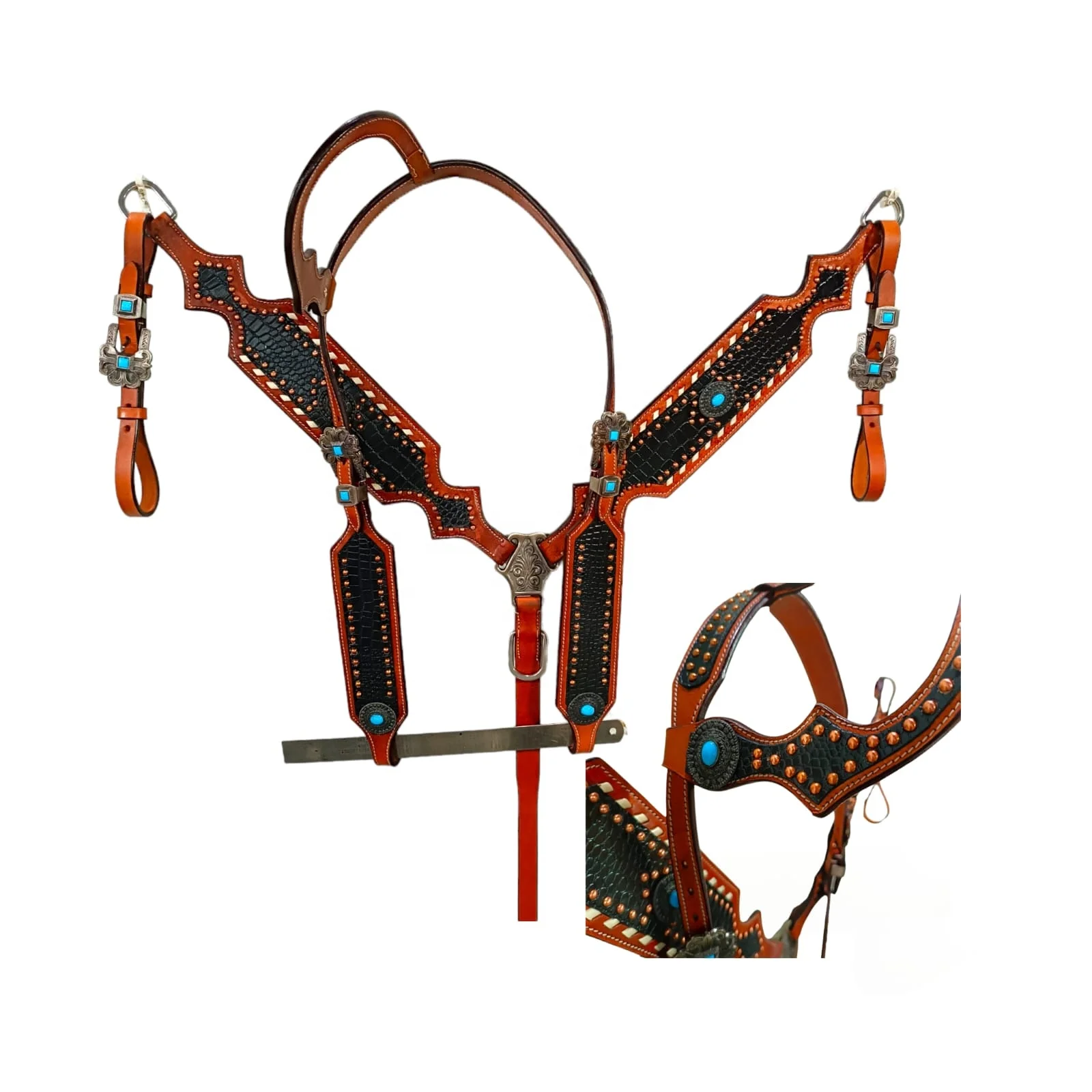 Buy Genuine Leather Western One Ear Headstall & Breastplate With Studs & Buck Stitched Manufacture in India Wholesale Prices