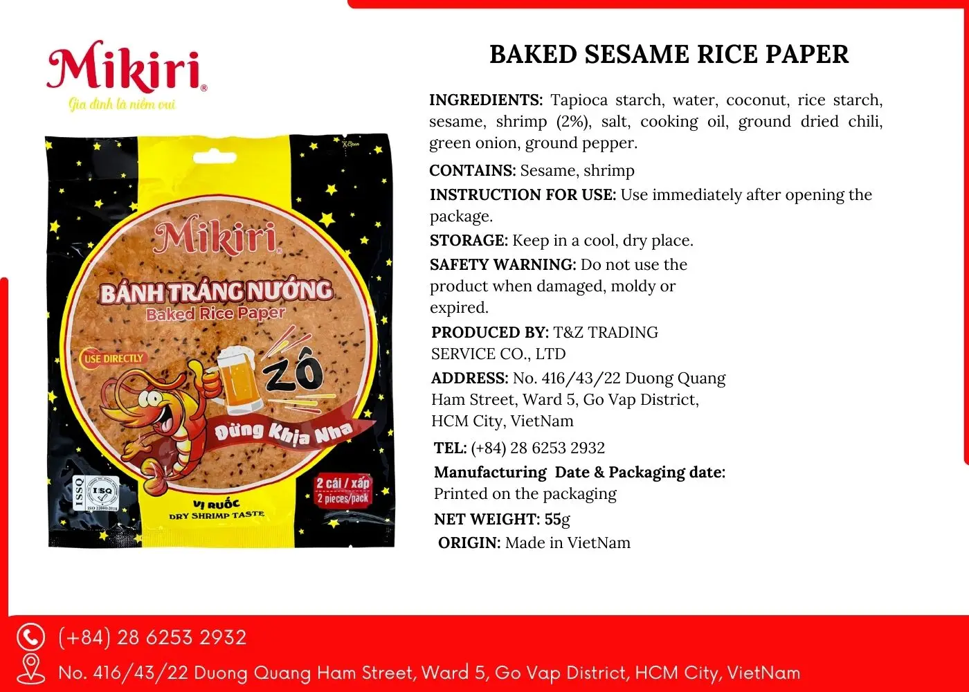 Simple Fast Food Shrimp Snack Organic Snack Baked Sesame Rice Paper Mix Shrimp Packing 2 Pieces Bag Use after unpacking