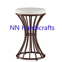 Southwestern Steel Iron Metal Brown Powder Coated Round With White Fabric Seat Bench Bar Ottoman Restaurant For Exterior Bedroom