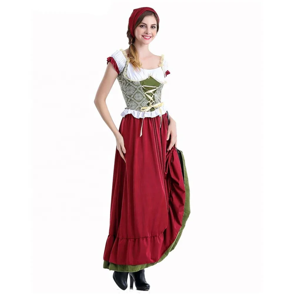 Traditional Oktoberfest Dirndl Dress German Austrian Peasant Beer Wench Maid Costume Skirt +Top + Headscarf