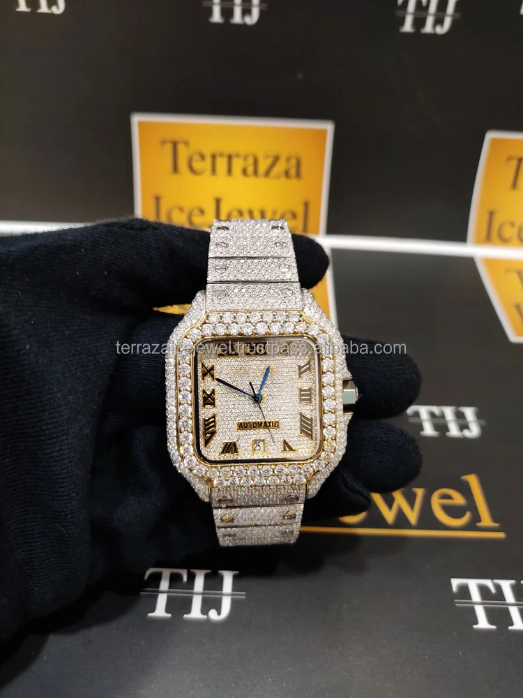 High Quality Handmade Automatic Setting Iced Out Luxury Fine Jewelry Moissanite Diamond Watch Available at Affordable Price