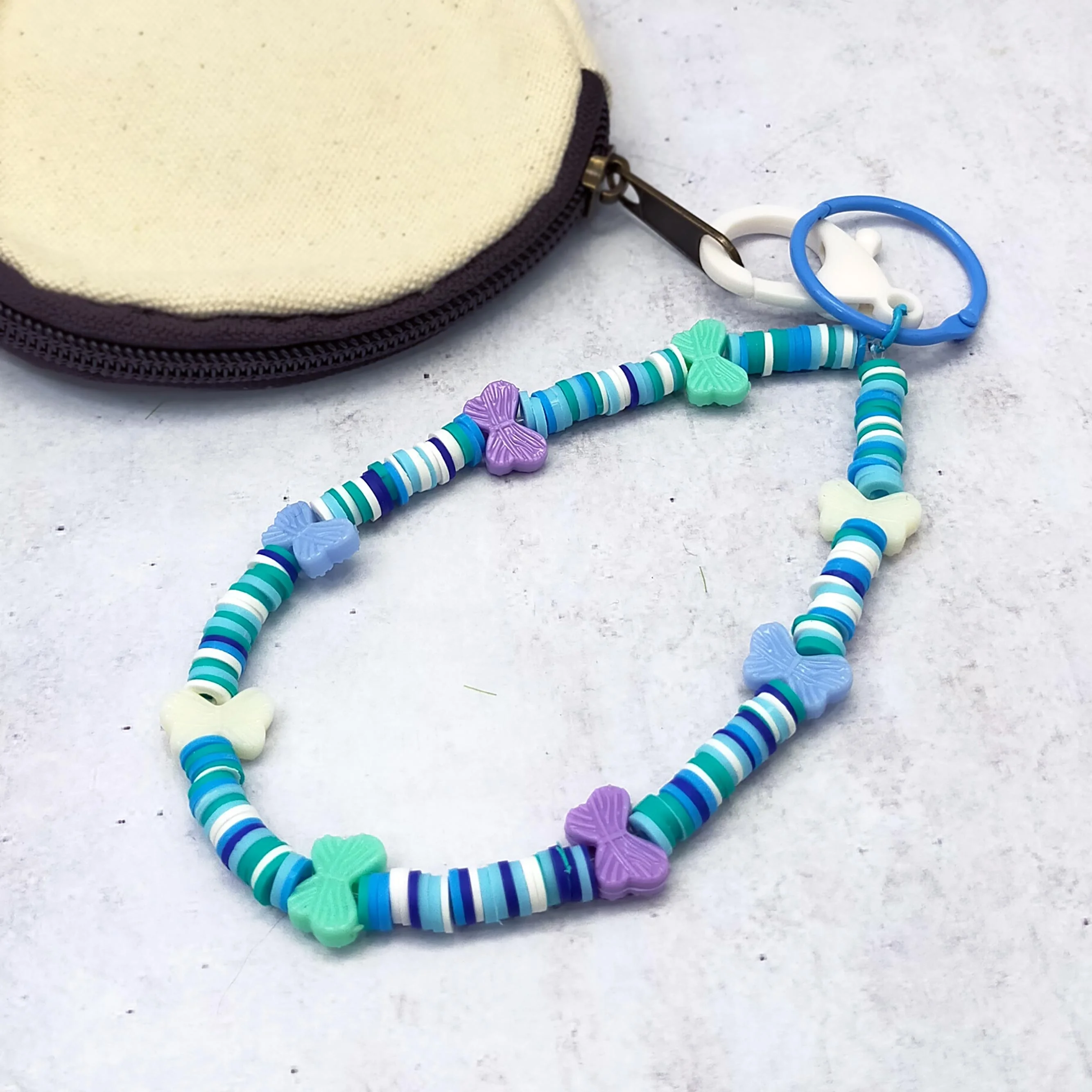 Fancy Vintage Fashion Jewelry Fancy  blue clay beads with plastic bow keychain